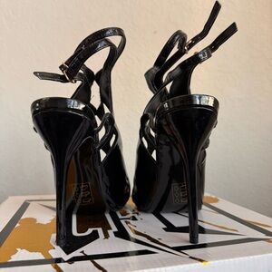 Jax Glossy Black Strappy Heels
